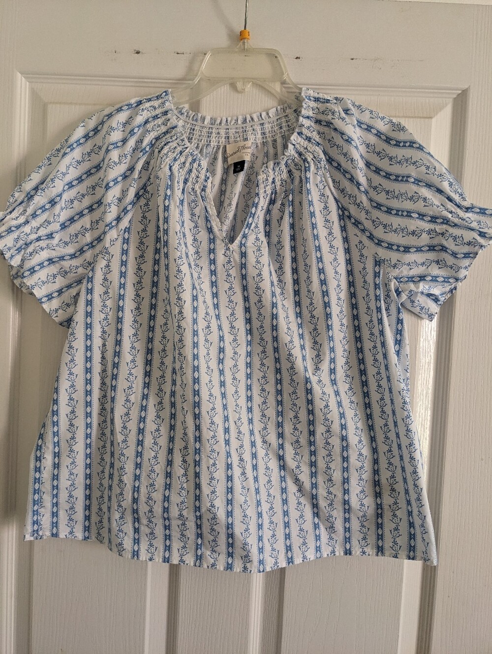 Universal Thread White and Light Blue Striped Peasant Blouse